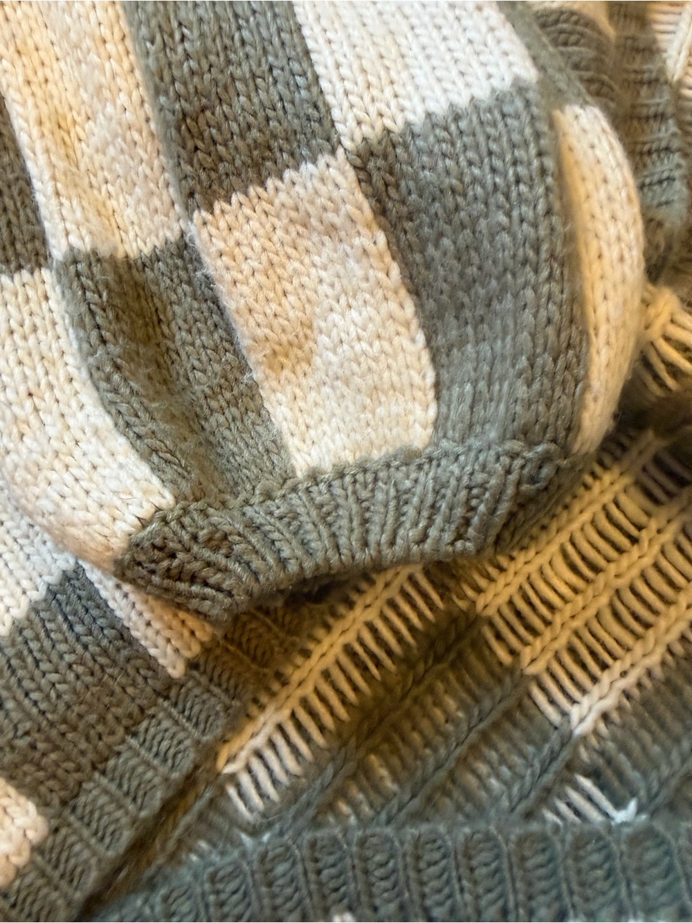 TALULAH Checkerboard Knit Cardigan in Cream and Olive - Picture 5 of 5